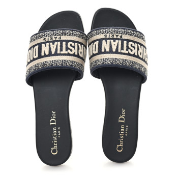 CHRISTIAN DIOR Canvas Embroidered Dway Mules Slide Sandals 35.5 Deep Blue