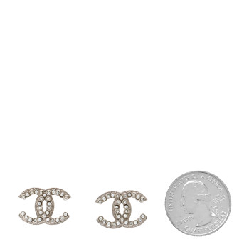 CHANEL Crystal Pearl CC Earrings Silver