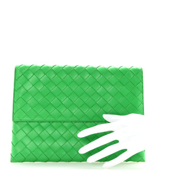 BOTTEGA VENETA Nappa Intrecciato Flap Pouch Parakeet