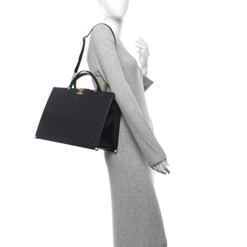 CHANEL Calfskin Stitched Large Shopping Tote Bag Black
