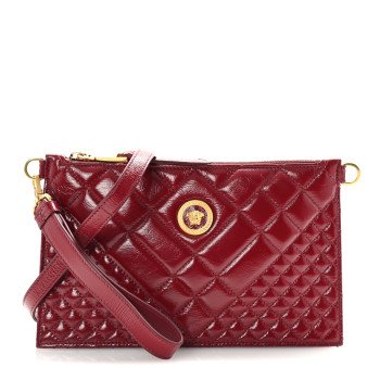 VERSACE Patent Calfskin Quilted Tribute Icon Crossbody Flat Pouch Red