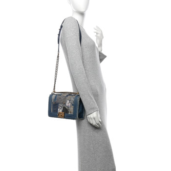 CHANEL Denim Patchwork Medium Boy Flap Blue