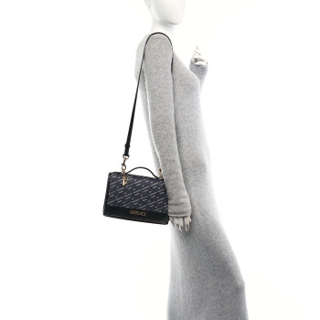 VERSACE Coated Canvas La Greca Signature Top Handle Bag Black