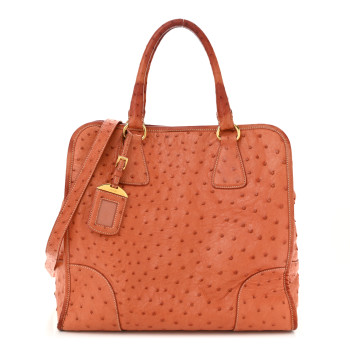 PRADA Ostrich Tote Cognac