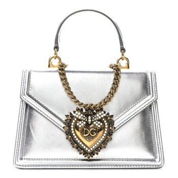 DOLCE & GABBANA Metallic Nappa Small Devotion Top Handle Bag Silver