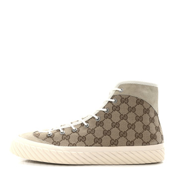 GUCCI Monogram Suede Mens Tortuga High Top Sneakers 10.5 Beige Ebony Oatmeal Mystic White