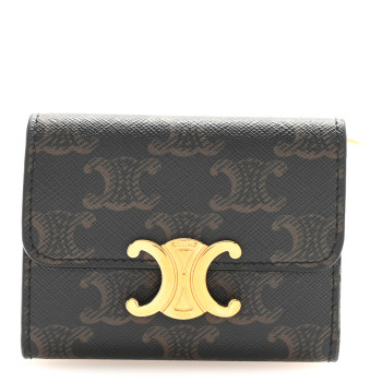 CELINE Canvas Triomphe Compact Triomphe Wallet With Coin Purse Tan