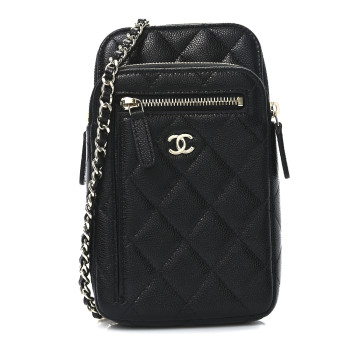 CHANEL Caviar Quilted Phone Pocket With Chain WOC Black