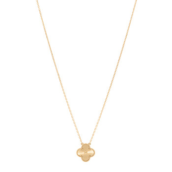 VAN CLEEF & ARPELS 18K Yellow Gold Guilloche Vintage Alhambra Pendant Necklace