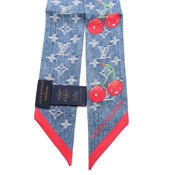 LOUIS VUITTON LV X TM Silk Monogram Cerises Bandeau  Denim Blue