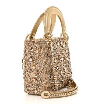 CHRISTIAN DIOR Metallic Calfskin Bead Embroidery Mini Lady Dior Gold
