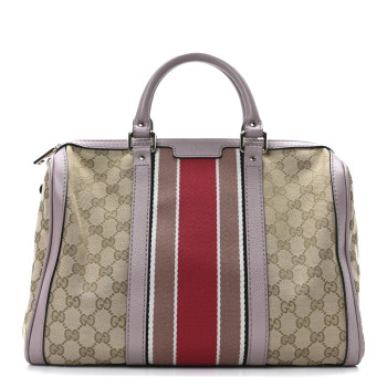 GUCCI Monogram Selleria Calfskin Vintage Web Medium Boston New Sand Lilas