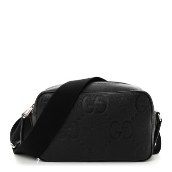 GUCCI Piuma Calfskin Jumbo GG Embossed Medium Messenger Bag Black
