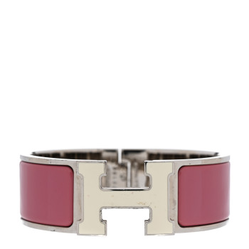 HERMES Enamel Wide Clic Clac H Bracelet PM Vieux Rose White