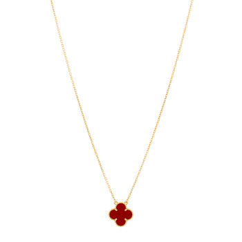 VAN CLEEF & ARPELS 18K Yellow Gold Carnelian Vintage Alhambra Pendant Necklace