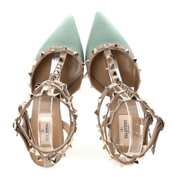 VALENTINO GARAVANI Nappa Rockstud Ankle Strap 65mm Pumps 38 Morning Dew Poudre