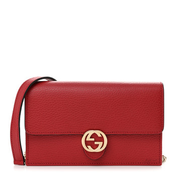 GUCCI Dollar Calfskin Interlocking G Chain Wallet Red