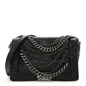 CHANEL Calfskin Enchained New Medium Boy Flap Black