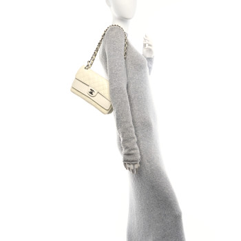 CHANEL Patent Calfskin Quilted Rectangular Double Flap White