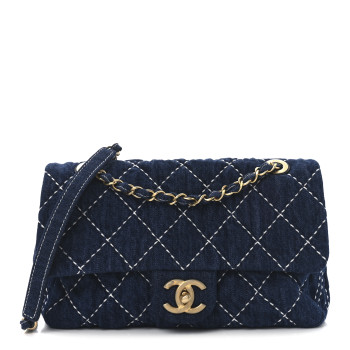 CHANEL Denim Quilted Medium Denim Trip Single Flap Blue
