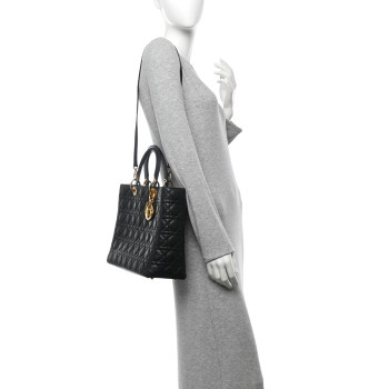 CHRISTIAN DIOR Lambskin Cannage Large Lady Dior Black