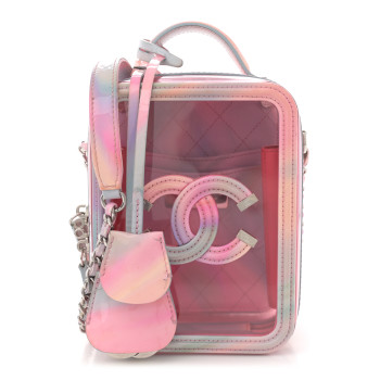 CHANEL PVC Patent Calfskin Patent Lambskin Vertical Vanity Case Pink