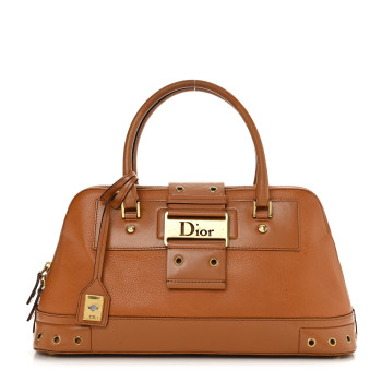 CHRISTIAN DIOR Grained Calfskin Street Chic Top Handle Bag Brown