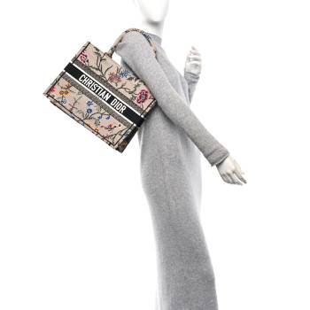 CHRISTIAN DIOR Canvas Embroidered Petites Fleurs Medium Book Tote Rose Multicolor