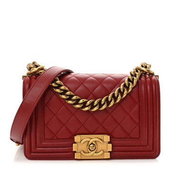 CHANEL Lambskin Quilted Small Boy Flap Dark Red