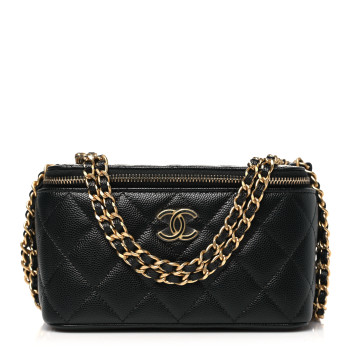 CHANEL Caviar Quilted Coco Bracelet Vanity Case With Chain Black