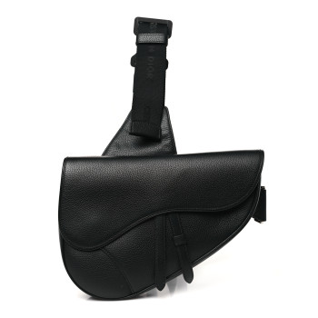 CHRISTIAN DIOR Grained Calfskin Mens Saddle Bag Black