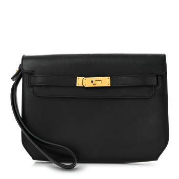 HERMES Taurillon Novillo Kelly Depeches 25 Pouch Black