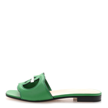 GUCCI Cosmos Softy Calfskin Interlocking G Cut Out Slide Sandals 35 New Shamarock