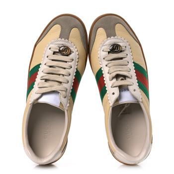 GUCCI Calfskin Suede Web Womens G74 Sneakers 35.5 Oatmeal Burro New Mystic White