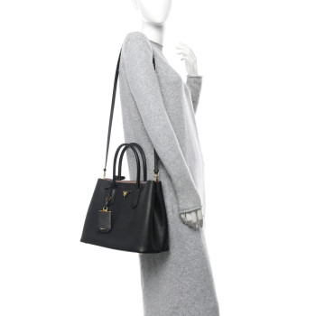 PRADA Saffiano Cuir Medium Double Bag Black Mughetto
