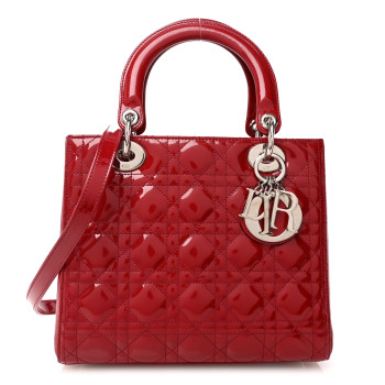 CHRISTIAN DIOR Patent Cannage Medium Lady Dior Burgundy Red