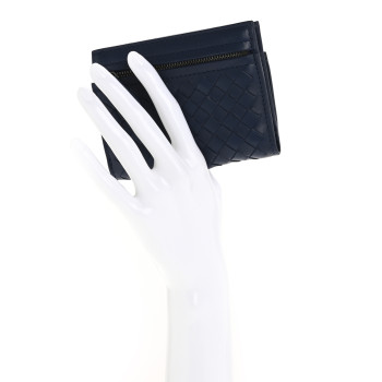 BOTTEGA VENETA Nappa Intrecciato Bifold Zip Wallet Navy