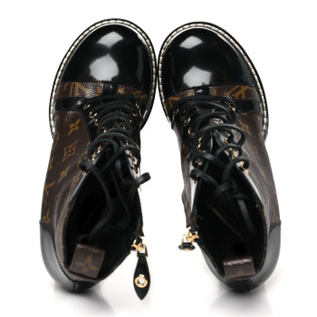 LOUIS VUITTON Patent Calfskin Monogram Star Trail Ankle Boots 41 Black