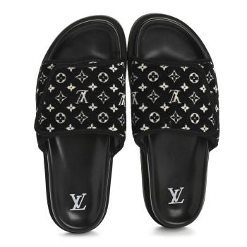 LOUIS VUITTON Monogram Mens Miami Mules 8.5 Black