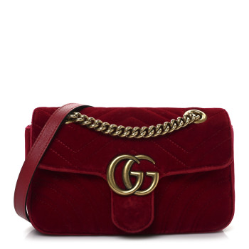 GUCCI Velvet Matelasse Mini GG Marmont Shoulder Bag Hibiscus Red