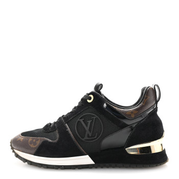 LOUIS VUITTON Suede Monogram Run Away Sneakers 36 Black