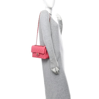 CHANEL Shiny Caviar Quilted Small Double Pink