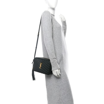 SAINT LAURENT Calfskin Matelasse Monogram Lou Camera Bag Vert Fonce