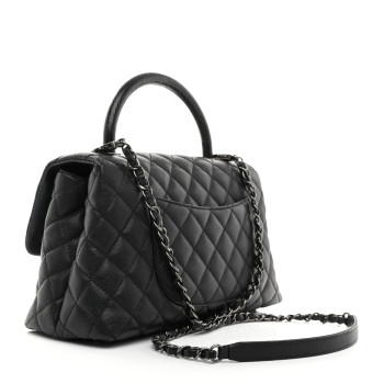 CHANEL Caviar Lizard Embossed Quilted Small Coco Handle Flap Black