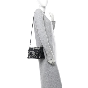GIVENCHY Studded Crinkled Patent Goatskin Small GV3 Shoulder Bag Black