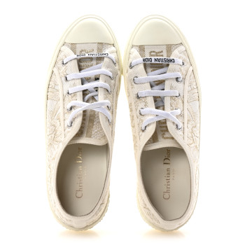 CHRISTIAN DIOR Canvas Embroidered Jardin D'Hiver Womens Walk'N'Dior Low Top Sneakers 40 White Gold