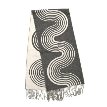 HERMES Cashmere Casaque Vague Muffler Gris Flanelle Ivoire
