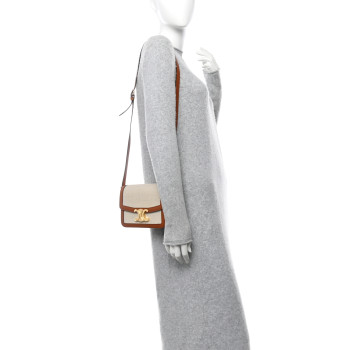 CELINE Textile Natural Calfskin Teen Triomphe White Tan