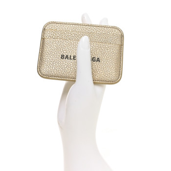 BALENCIAGA Metallic Grained Calfskin Logo Cash Rounded Card Holder Gold Black