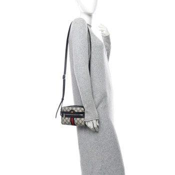 GUCCI GG Supreme Monogram Textured Dollar Calfskin Web Mini Ophidia Shoulder Bag Beige Blue